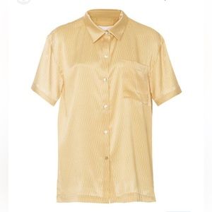 Asceno Mimosa Matchstick silk button down top | Large